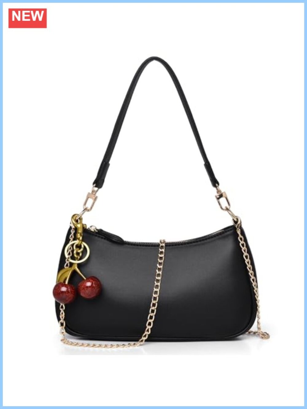 PU Leather Shoulder Bag Mini Hobo Crossbody Clutch with Cherry Keychain